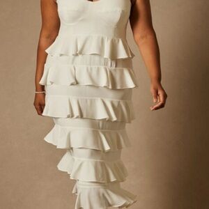Eloquii Cream Ruffle Wedding Dress